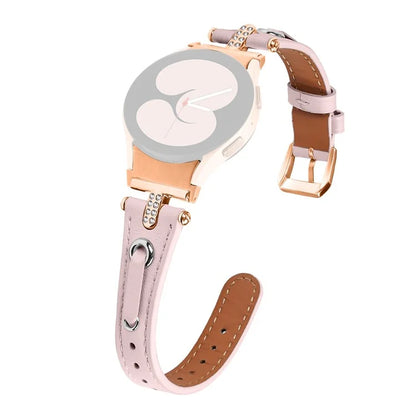 For Samsung Galaxy Watch6 40mm  /  44mm  /  6 Classic 43mm  /  47mm Watchband Genuine Cow Leather Strap (Rose Gold Connector)