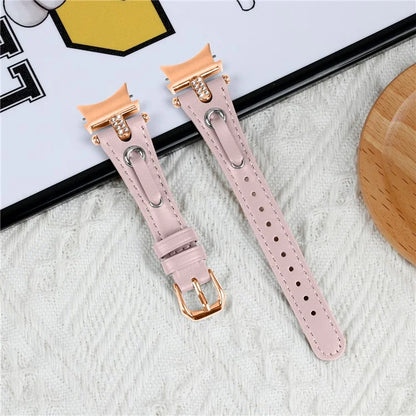 For Samsung Galaxy Watch6 40mm  /  44mm  /  6 Classic 43mm  /  47mm Watchband Genuine Cow Leather Strap (Rose Gold Connector)