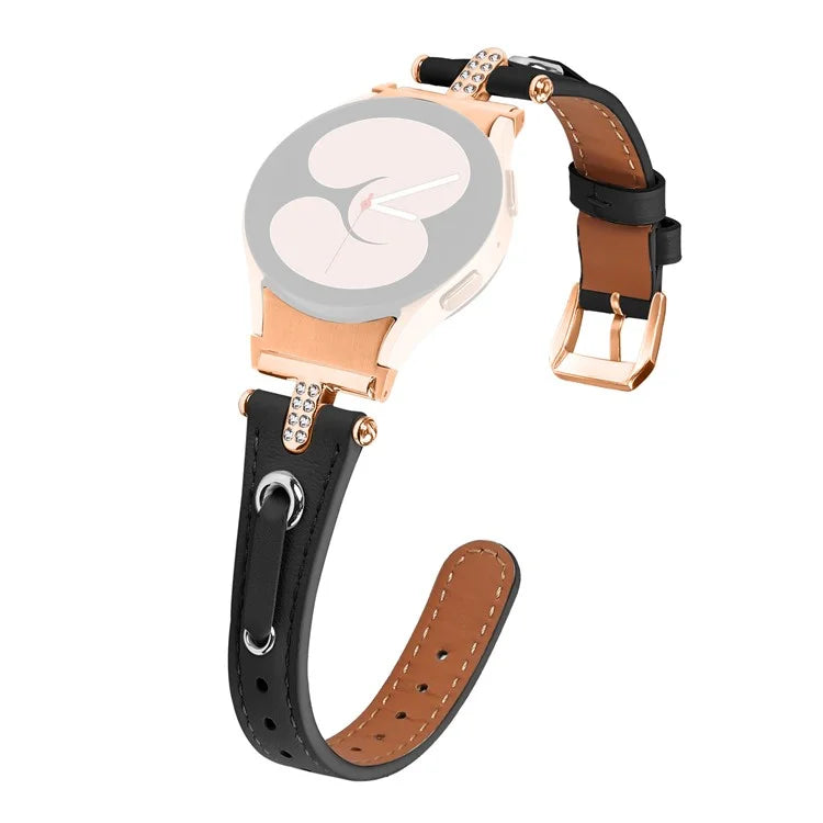 For Samsung Galaxy Watch6 40mm  /  44mm  /  6 Classic 43mm  /  47mm Watchband Genuine Cow Leather Strap (Rose Gold Connector)