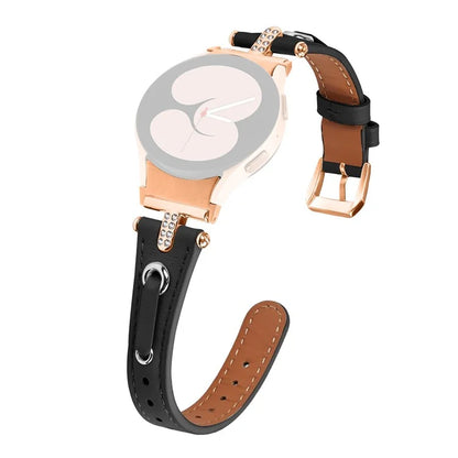 For Samsung Galaxy Watch6 40mm  /  44mm  /  6 Classic 43mm  /  47mm Watchband Genuine Cow Leather Strap (Rose Gold Connector)