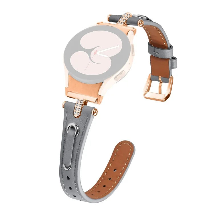 For Samsung Galaxy Watch6 40mm  /  44mm  /  6 Classic 43mm  /  47mm Watchband Genuine Cow Leather Strap (Rose Gold Connector)