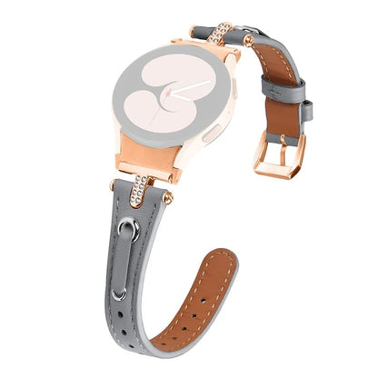 For Samsung Galaxy Watch6 40mm  /  44mm  /  6 Classic 43mm  /  47mm Watchband Genuine Cow Leather Strap (Rose Gold Connector)
