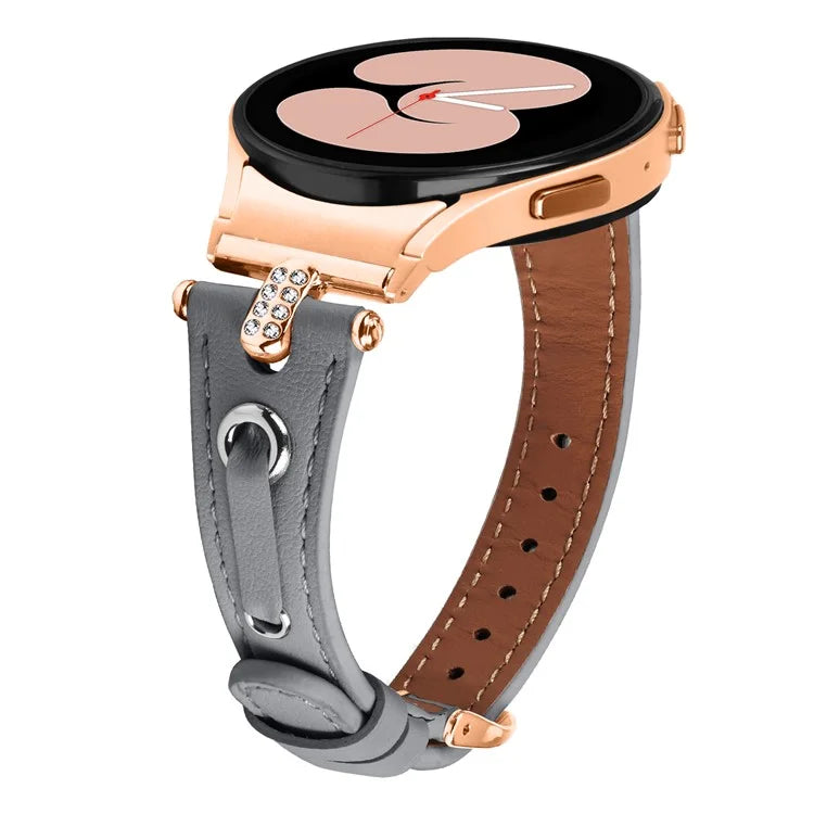 For Samsung Galaxy Watch6 40mm  /  44mm  /  6 Classic 43mm  /  47mm Watchband Genuine Cow Leather Strap (Rose Gold Connector)