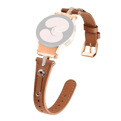 For Samsung Galaxy Watch6 40mm  /  44mm  /  6 Classic 43mm  /  47mm Watchband Genuine Cow Leather Strap (Rose Gold Connector)
