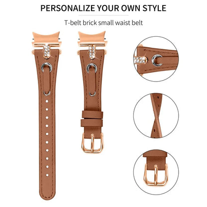 For Samsung Galaxy Watch6 40mm  /  44mm  /  6 Classic 43mm  /  47mm Watchband Genuine Cow Leather Strap (Rose Gold Connector)