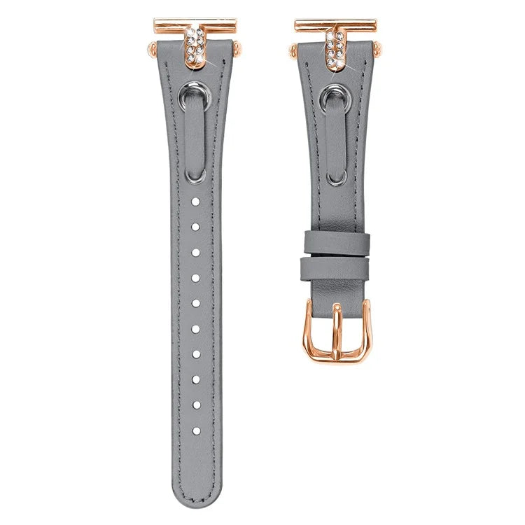 For Garmin Forerunner 645  /  645 Music Genuine Cow Leather Watchband Strap (Rose Gold Connector)