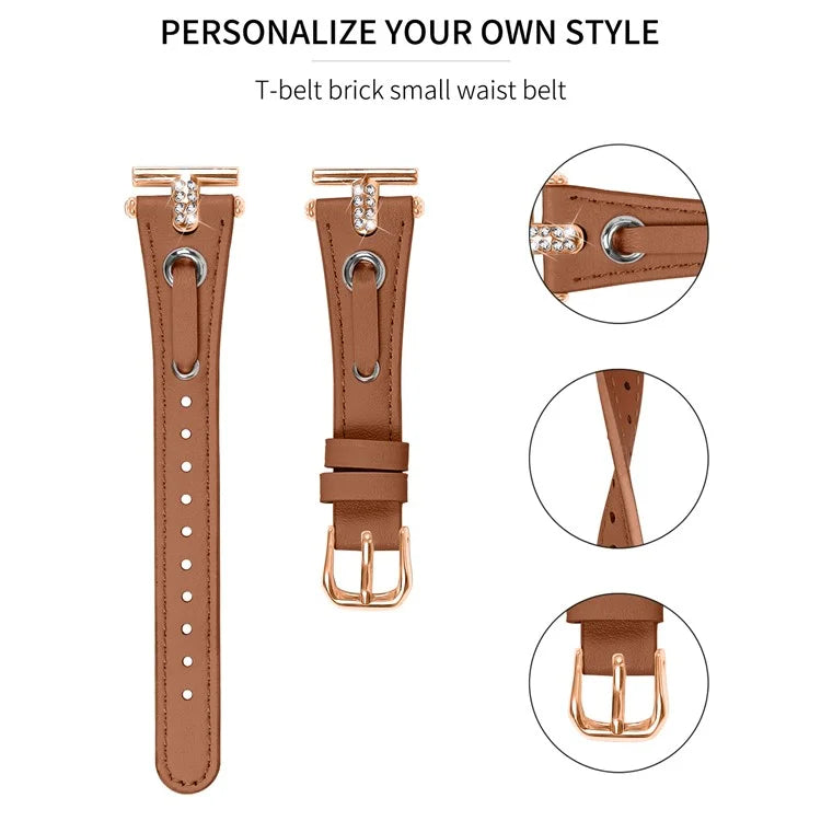 For Garmin Forerunner 645  /  645 Music Genuine Cow Leather Watchband Strap (Rose Gold Connector)