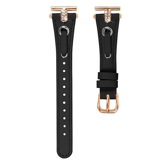 For Garmin Forerunner 245  /  245 Music Genuine Cow Leather Watchband with Rhinestone Decor (Rose Gold Connector)