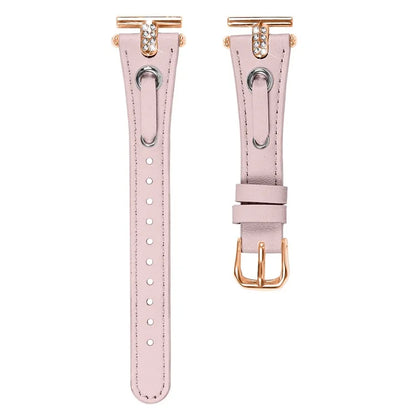 For Garmin Forerunner 245  /  245 Music Genuine Cow Leather Watchband with Rhinestone Decor (Rose Gold Connector)