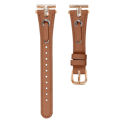 For Garmin Forerunner 245  /  245 Music Genuine Cow Leather Watchband with Rhinestone Decor (Rose Gold Connector)