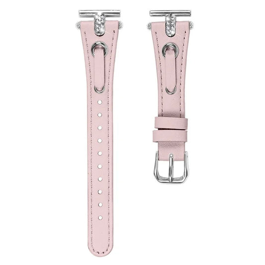 For Garmin Forerunner 245  /  245 Music Genuine Cow Leather Watchband Rhinestone Decor Strap (Silver Connector)