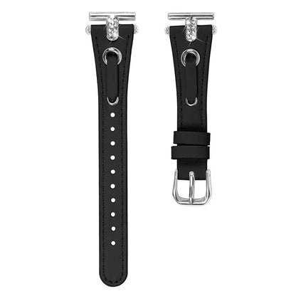 For Garmin Forerunner 245  /  245 Music Genuine Cow Leather Watchband Rhinestone Decor Strap (Silver Connector)