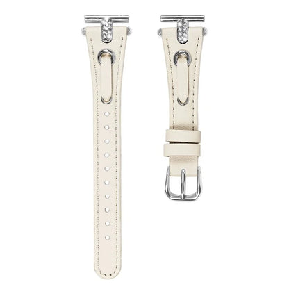 For Garmin Forerunner 245  /  245 Music Genuine Cow Leather Watchband Rhinestone Decor Strap (Silver Connector)
