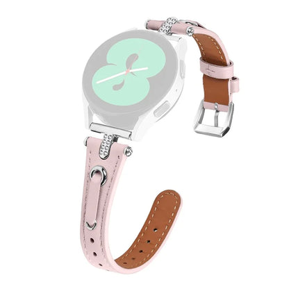 For Samsung Galaxy Watch 5 Pro  /  Watch 5  /  Watch4  /  Watch4 Classic Genuine Cow Leather Watch Strap (Silver Buckle)