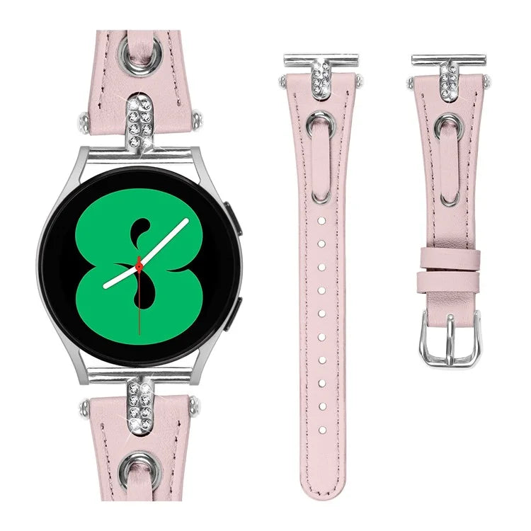 For Samsung Galaxy Watch 5 Pro  /  Watch 5  /  Watch4  /  Watch4 Classic Genuine Cow Leather Watch Strap (Silver Buckle)