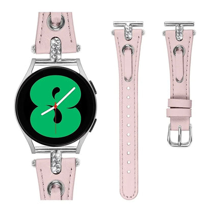 For Samsung Galaxy Watch 5 Pro  /  Watch 5  /  Watch4  /  Watch4 Classic Genuine Cow Leather Watch Strap (Silver Buckle)