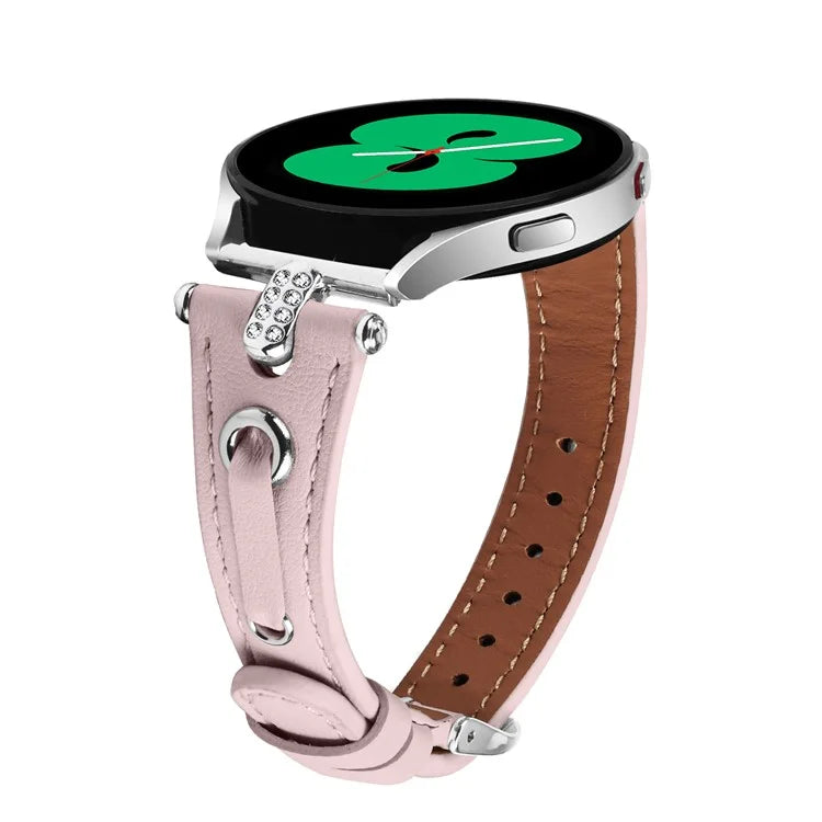 For Samsung Galaxy Watch 5 Pro  /  Watch 5  /  Watch4  /  Watch4 Classic Genuine Cow Leather Watch Strap (Silver Buckle)