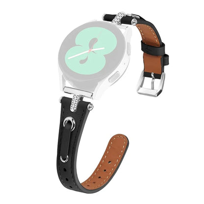 For Samsung Galaxy Watch 5 Pro  /  Watch 5  /  Watch4  /  Watch4 Classic Genuine Cow Leather Watch Strap (Silver Buckle)
