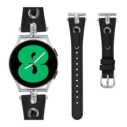 For Samsung Galaxy Watch 5 Pro  /  Watch 5  /  Watch4  /  Watch4 Classic Genuine Cow Leather Watch Strap (Silver Buckle)