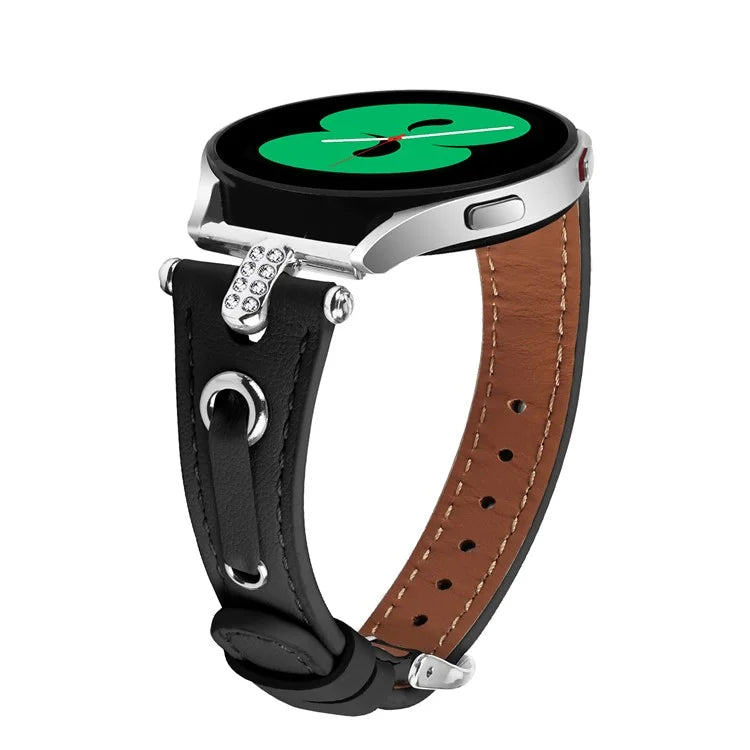 For Samsung Galaxy Watch 5 Pro  /  Watch 5  /  Watch4  /  Watch4 Classic Genuine Cow Leather Watch Strap (Silver Buckle)
