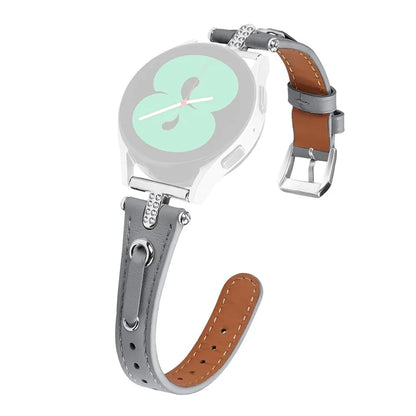 For Samsung Galaxy Watch 5 Pro  /  Watch 5  /  Watch4  /  Watch4 Classic Genuine Cow Leather Watch Strap (Silver Buckle)