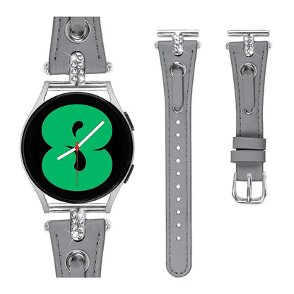 For Samsung Galaxy Watch 5 Pro  /  Watch 5  /  Watch4  /  Watch4 Classic Genuine Cow Leather Watch Strap (Silver Buckle)
