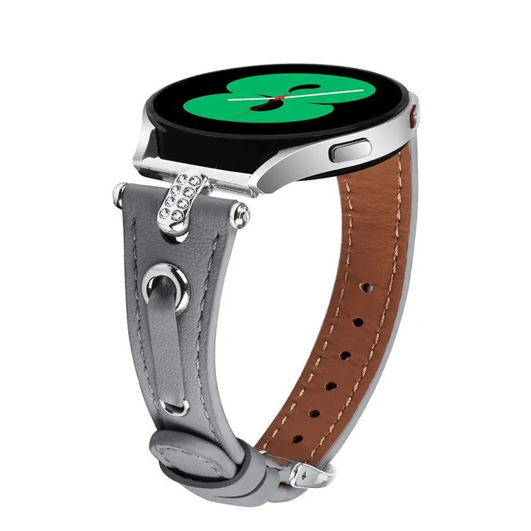 For Samsung Galaxy Watch 5 Pro  /  Watch 5  /  Watch4  /  Watch4 Classic Genuine Cow Leather Watch Strap (Silver Buckle)