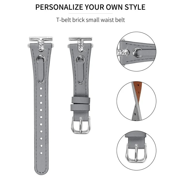 For Samsung Galaxy Watch 5 Pro  /  Watch 5  /  Watch4  /  Watch4 Classic Genuine Cow Leather Watch Strap (Silver Buckle)
