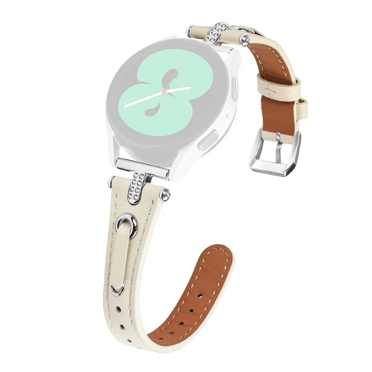 For Samsung Galaxy Watch 5 Pro  /  Watch 5  /  Watch4  /  Watch4 Classic Genuine Cow Leather Watch Strap (Silver Buckle)