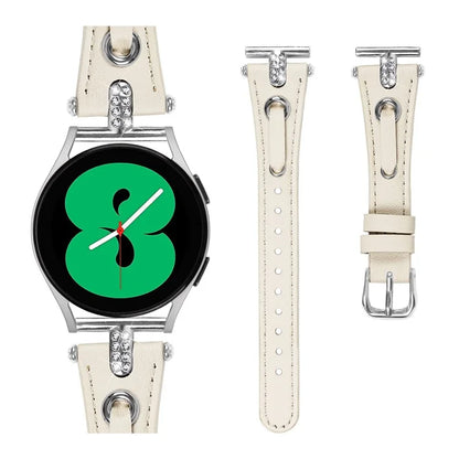 For Samsung Galaxy Watch 5 Pro  /  Watch 5  /  Watch4  /  Watch4 Classic Genuine Cow Leather Watch Strap (Silver Buckle)