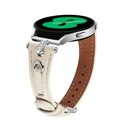 For Samsung Galaxy Watch 5 Pro  /  Watch 5  /  Watch4  /  Watch4 Classic Genuine Cow Leather Watch Strap (Silver Buckle)