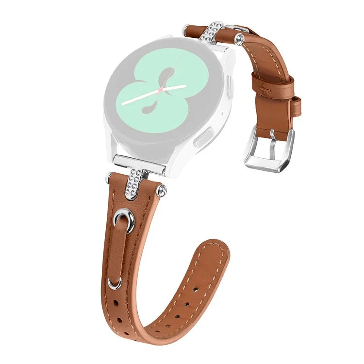For Samsung Galaxy Watch 5 Pro  /  Watch 5  /  Watch4  /  Watch4 Classic Genuine Cow Leather Watch Strap (Silver Buckle)