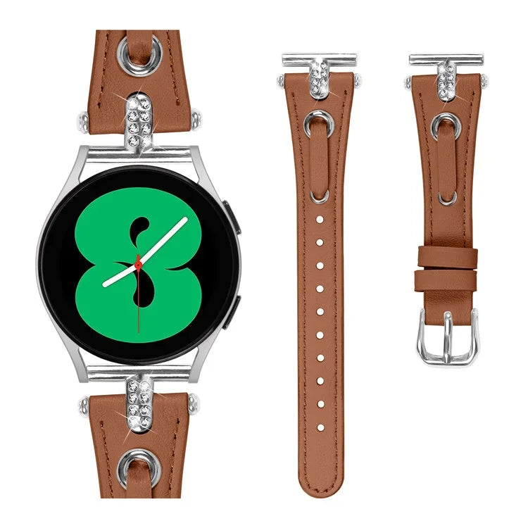 For Samsung Galaxy Watch 5 Pro  /  Watch 5  /  Watch4  /  Watch4 Classic Genuine Cow Leather Watch Strap (Silver Buckle)