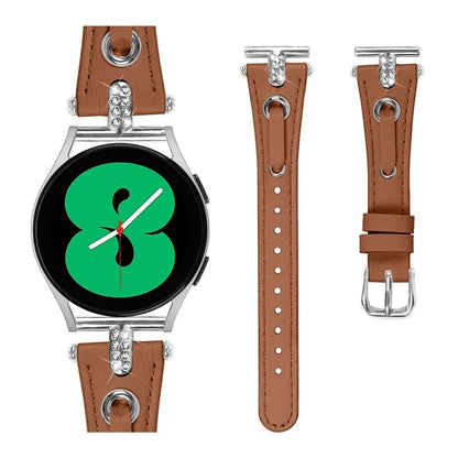 For Samsung Galaxy Watch 5 Pro  /  Watch 5  /  Watch4  /  Watch4 Classic Genuine Cow Leather Watch Strap (Silver Buckle)