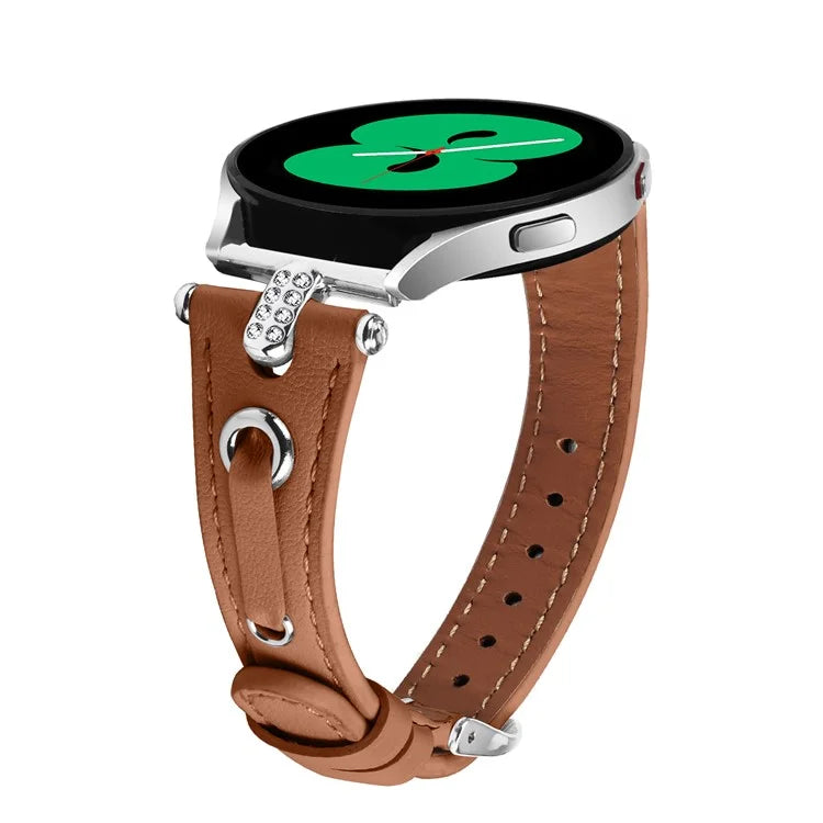For Samsung Galaxy Watch 5 Pro  /  Watch 5  /  Watch4  /  Watch4 Classic Genuine Cow Leather Watch Strap (Silver Buckle)