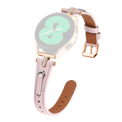 For Samsung Galaxy Watch 5 Pro  /  Watch 5  /  Watch4  /  Watch4 Classic Genuine Cow Leather Strap (Rose Gold Buckle)