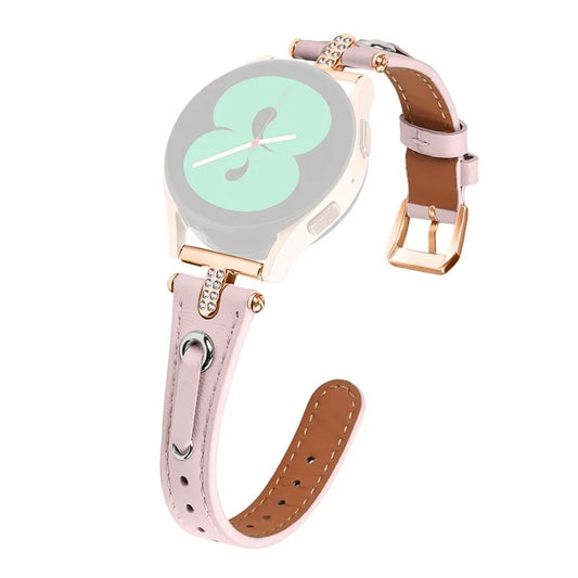 For Samsung Galaxy Watch 5 Pro  /  Watch 5  /  Watch4  /  Watch4 Classic Genuine Cow Leather Strap (Rose Gold Buckle)