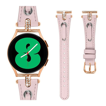For Samsung Galaxy Watch 5 Pro  /  Watch 5  /  Watch4  /  Watch4 Classic Genuine Cow Leather Strap (Rose Gold Buckle)