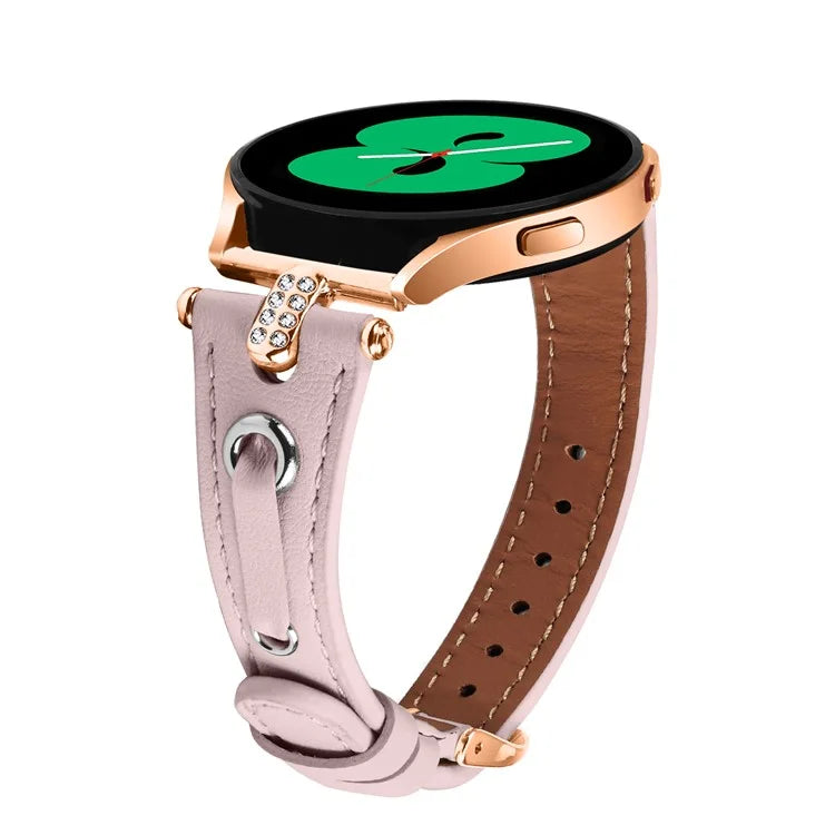 For Samsung Galaxy Watch 5 Pro  /  Watch 5  /  Watch4  /  Watch4 Classic Genuine Cow Leather Strap (Rose Gold Buckle)