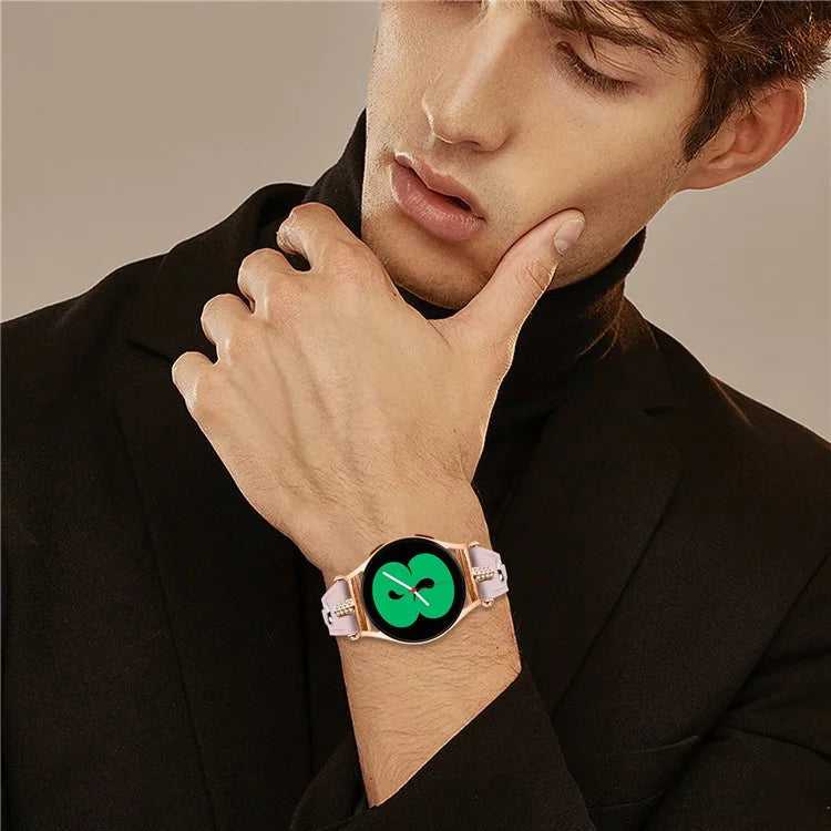 For Samsung Galaxy Watch 5 Pro  /  Watch 5  /  Watch4  /  Watch4 Classic Genuine Cow Leather Strap (Rose Gold Buckle)