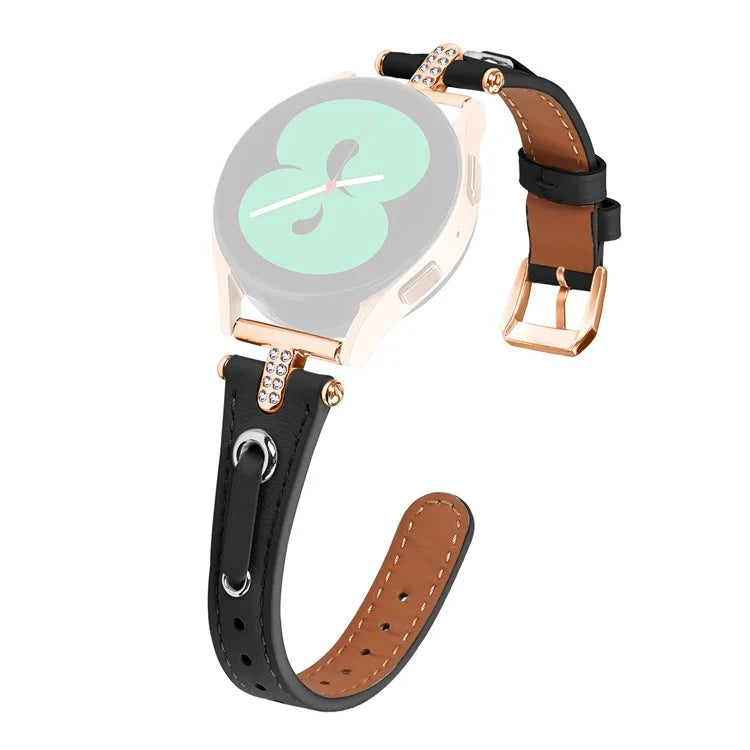 For Samsung Galaxy Watch 5 Pro  /  Watch 5  /  Watch4  /  Watch4 Classic Genuine Cow Leather Strap (Rose Gold Buckle)