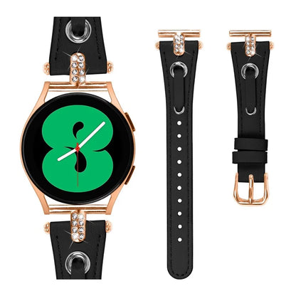 For Samsung Galaxy Watch 5 Pro  /  Watch 5  /  Watch4  /  Watch4 Classic Genuine Cow Leather Strap (Rose Gold Buckle)