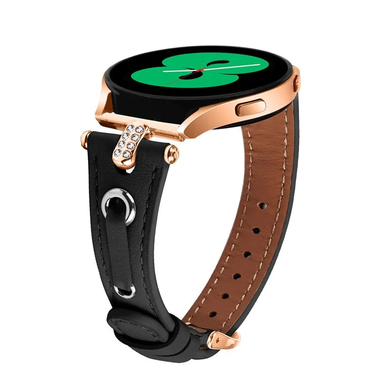 For Samsung Galaxy Watch 5 Pro  /  Watch 5  /  Watch4  /  Watch4 Classic Genuine Cow Leather Strap (Rose Gold Buckle)