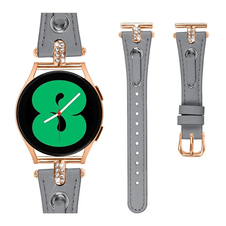 For Samsung Galaxy Watch 5 Pro  /  Watch 5  /  Watch4  /  Watch4 Classic Genuine Cow Leather Strap (Rose Gold Buckle)