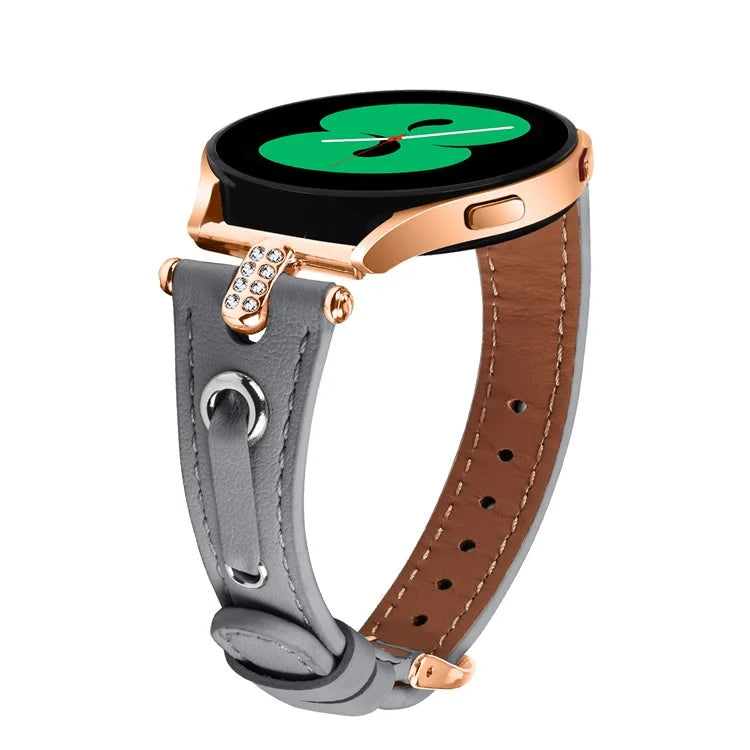 For Samsung Galaxy Watch 5 Pro  /  Watch 5  /  Watch4  /  Watch4 Classic Genuine Cow Leather Strap (Rose Gold Buckle)