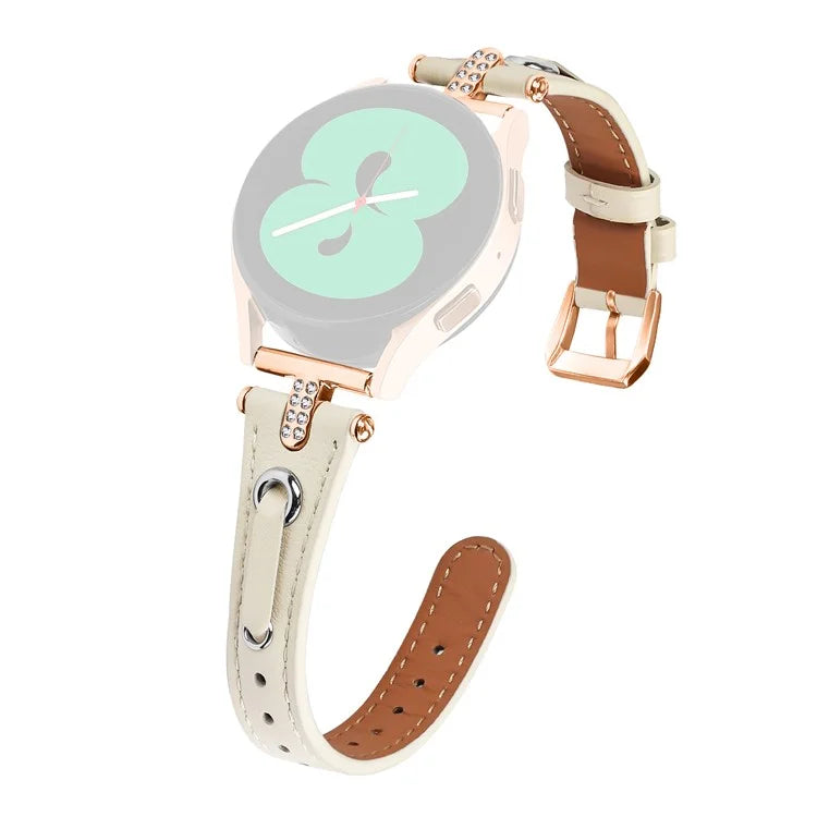 For Samsung Galaxy Watch 5 Pro  /  Watch 5  /  Watch4  /  Watch4 Classic Genuine Cow Leather Strap (Rose Gold Buckle)