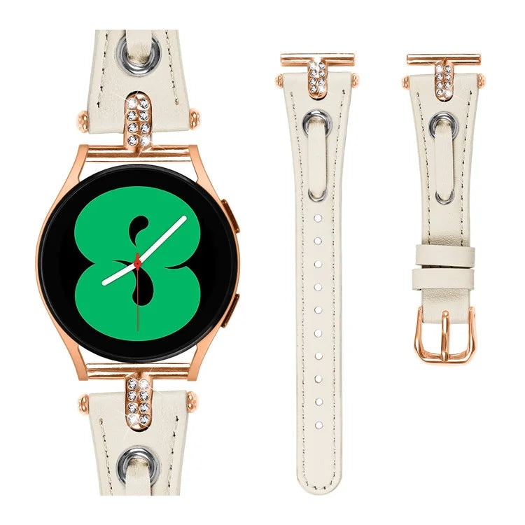 For Samsung Galaxy Watch 5 Pro  /  Watch 5  /  Watch4  /  Watch4 Classic Genuine Cow Leather Strap (Rose Gold Buckle)