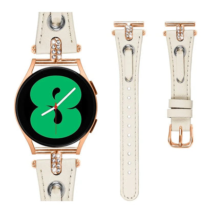 For Samsung Galaxy Watch 5 Pro  /  Watch 5  /  Watch4  /  Watch4 Classic Genuine Cow Leather Strap (Rose Gold Buckle)