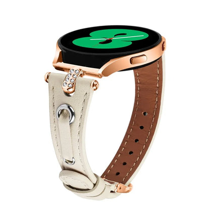 For Samsung Galaxy Watch 5 Pro  /  Watch 5  /  Watch4  /  Watch4 Classic Genuine Cow Leather Strap (Rose Gold Buckle)