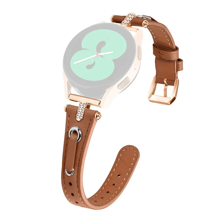 For Samsung Galaxy Watch 5 Pro  /  Watch 5  /  Watch4  /  Watch4 Classic Genuine Cow Leather Strap (Rose Gold Buckle)